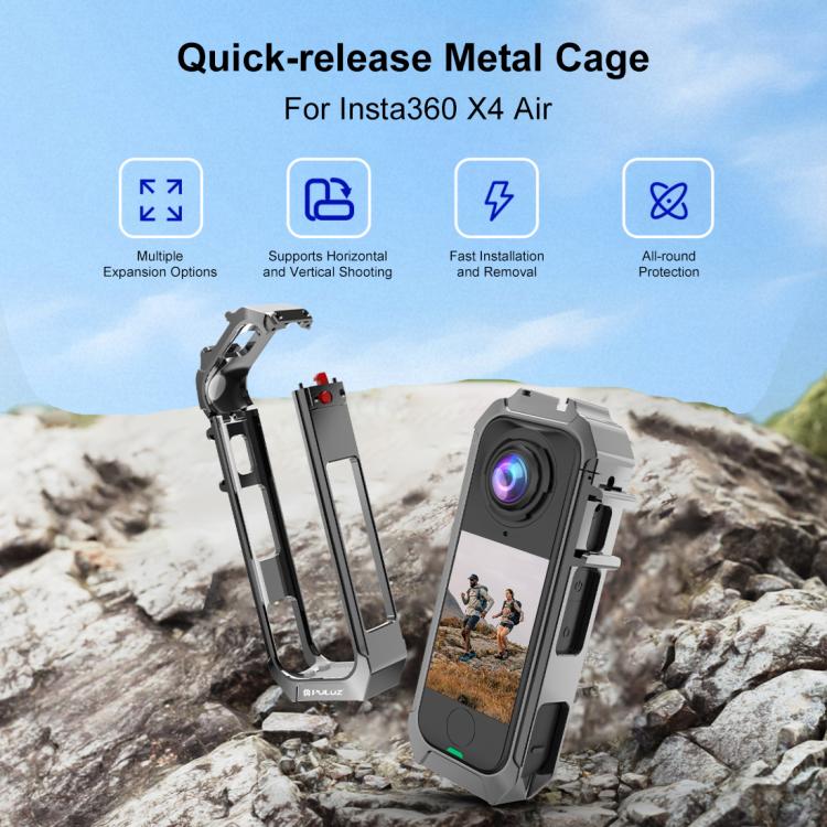 For Insta360 X4 Air PULUZ Metal Protective Cage Rig Housing Frame with Expand Cold Shoe Base, For Insta360 X4 Air
