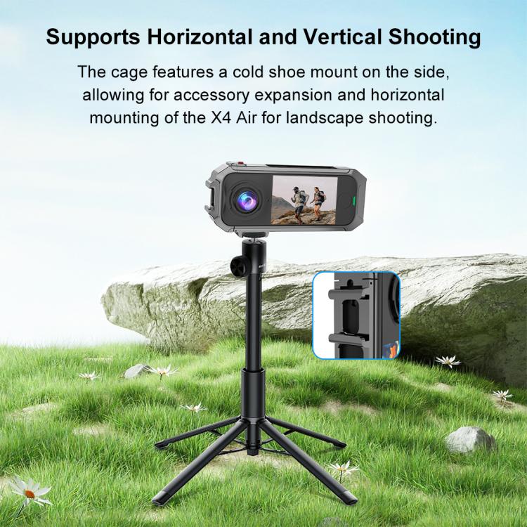 For Insta360 X4 Air PULUZ Metal Protective Cage Rig Housing Frame with Expand Cold Shoe Base, For Insta360 X4 Air