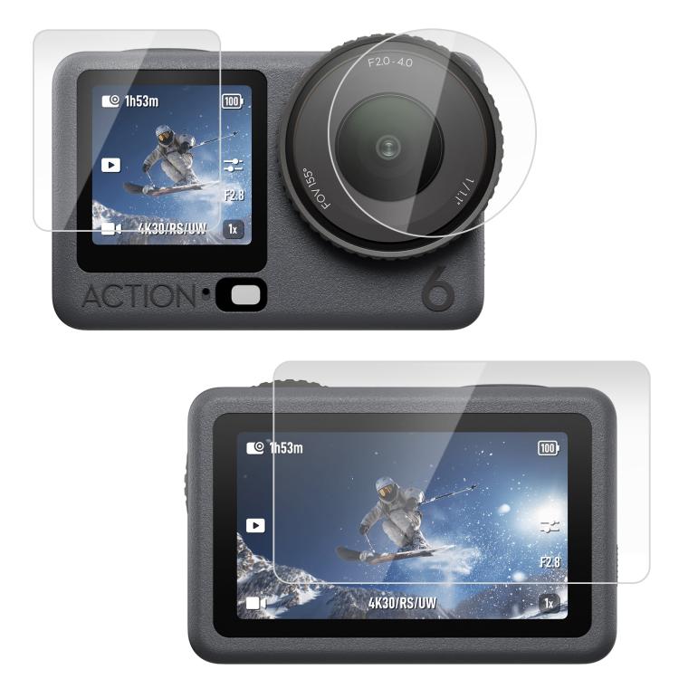 For DJI Osmo Action 6 / 6 Pro PULUZ Lens + Front and Back Screen Tempered Glass Film, Tempered Glass Film