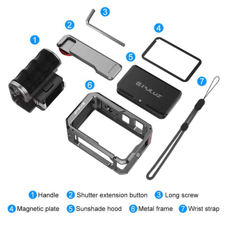 For DJI Osmo Action 6 PULUZ Metal Camera Cage Expansion Adapter with Handle Grip, For DJI Osmo Action 6