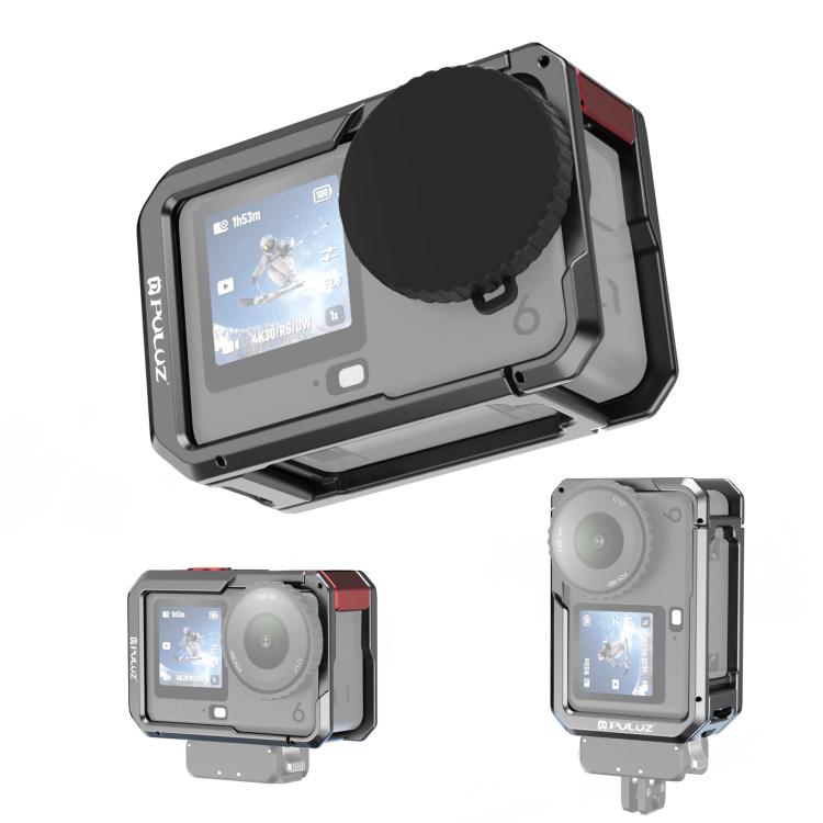 For DJI Osmo Action 6 PULUZ Metal Dual-Opening Camera Cage Expandable Frame with Silicone Lens Cap, Dual-Opening Cage