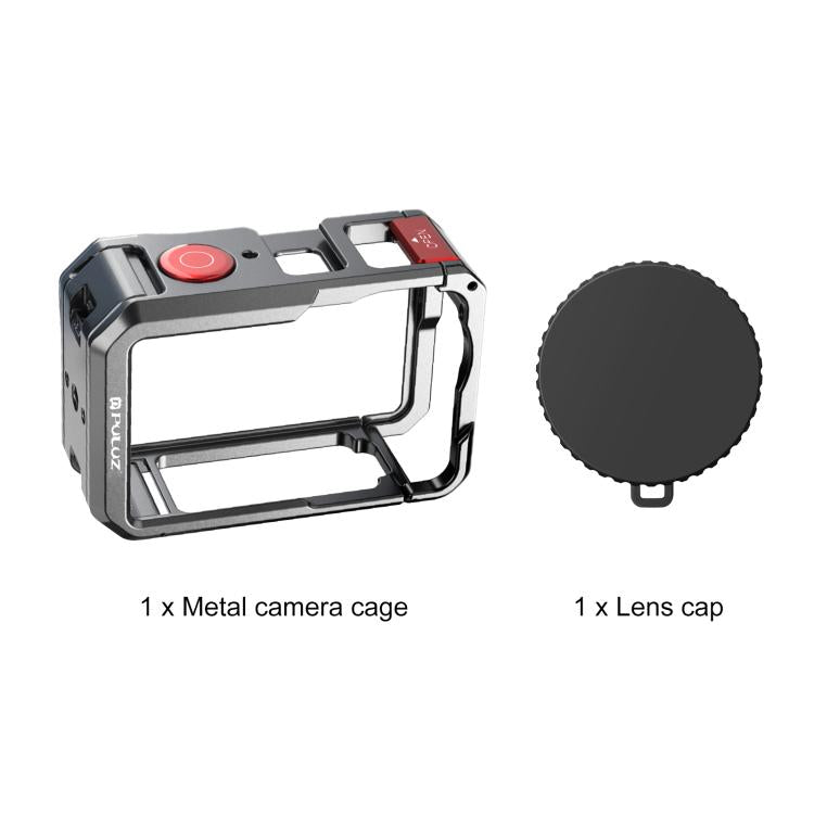 For DJI Osmo Action 6 PULUZ Metal Dual-Opening Camera Cage Expandable Frame with Silicone Lens Cap, Dual-Opening Cage