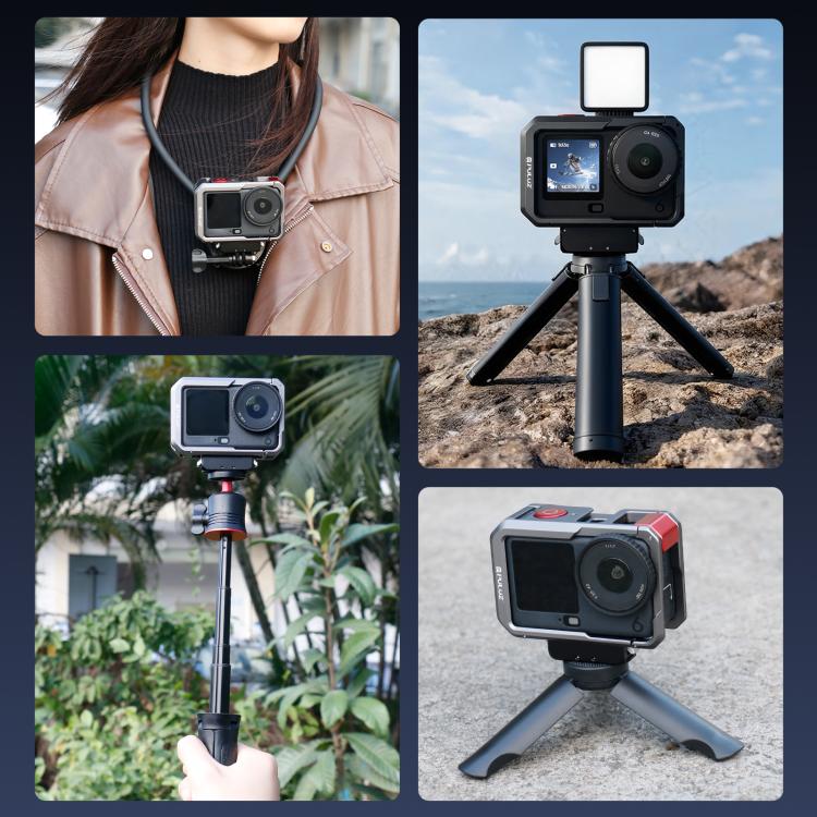 For DJI Osmo Action 6 PULUZ Metal Dual-Opening Camera Cage Expandable Frame with Silicone Lens Cap, Dual-Opening Cage