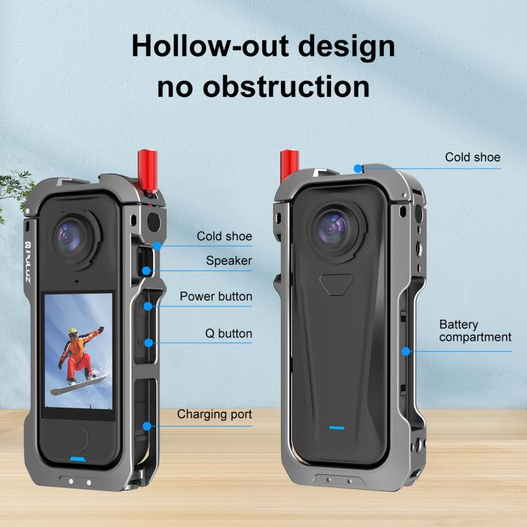 For Insta360 X4 Air PULUZ Metal Protective Cage Expansion Frame with Cold Shoe Bases & Lens Cover, For Insta360 X4 Air Lens Cover