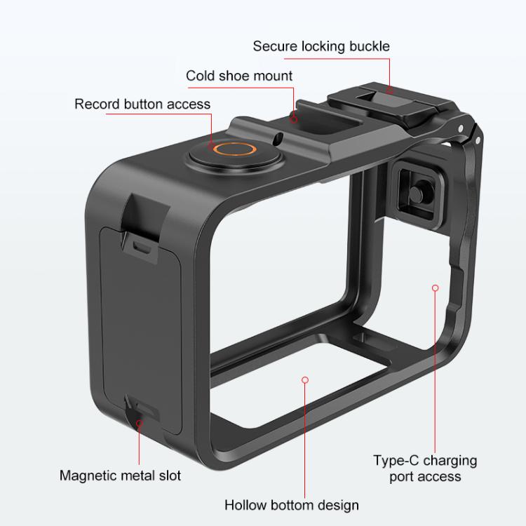 For DJI Osmo Action 6 PULUZ Plastic Cage Vertical-Horizontal Expansion Adapter Frame with Cold Shoe, Plastic Cage