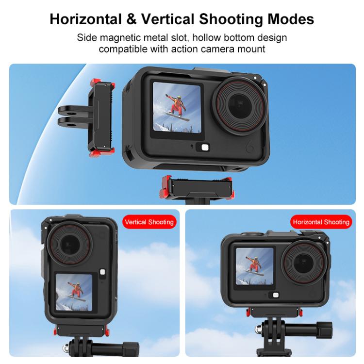 For DJI Osmo Action 6 PULUZ Plastic Cage Vertical-Horizontal Expansion Adapter Frame with Cold Shoe, Plastic Cage