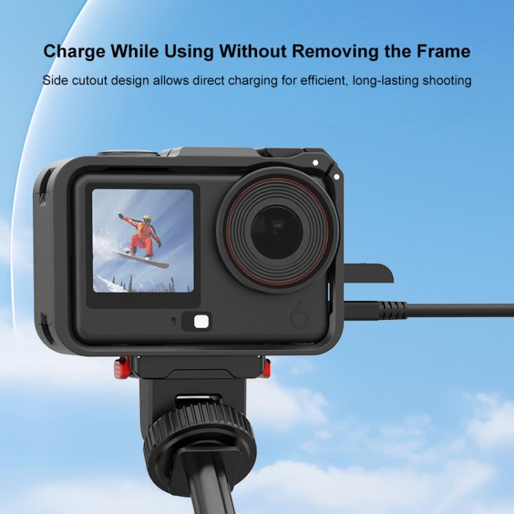 For DJI Osmo Action 6 PULUZ Plastic Cage Vertical-Horizontal Expansion Adapter Frame with Cold Shoe, Plastic Cage