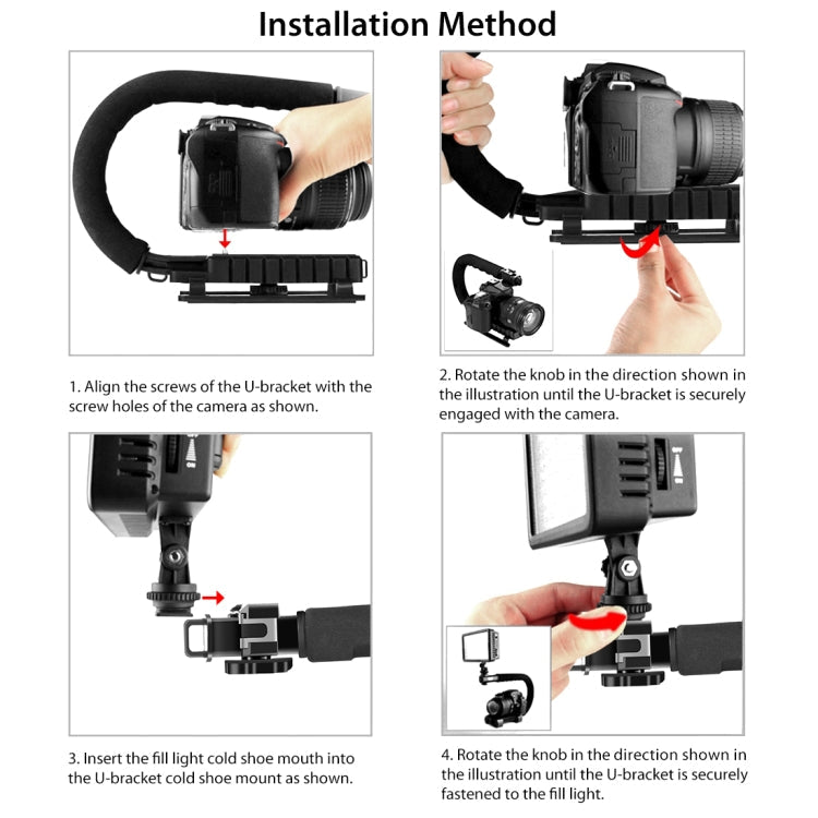 PULUZ U/C Shape 3-Head Cold Shoes Portable Handheld DV Bracket Stabilizer for All SLR Cameras and Home DV Camera, C-Shaped Bracket