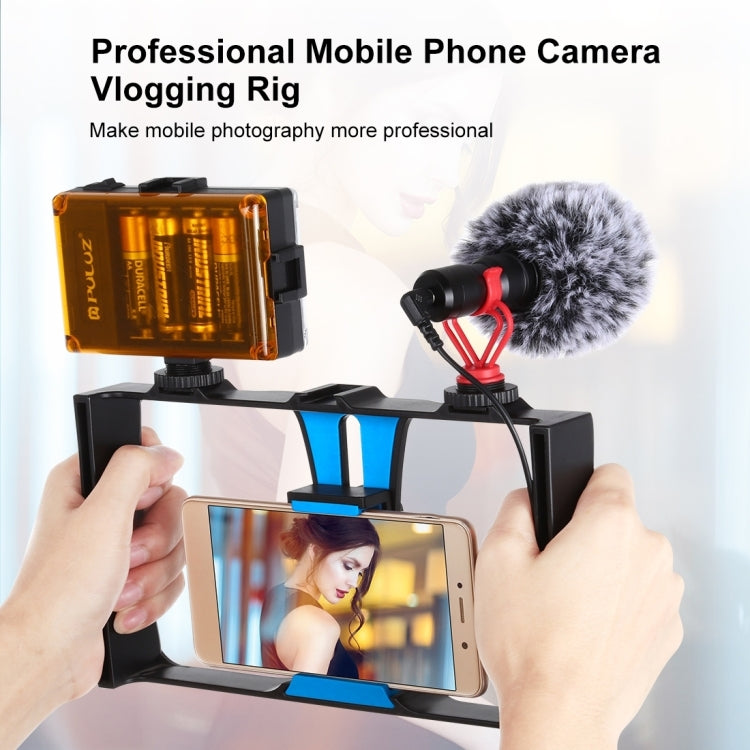 PULUZ Vlogging Live Broadcast Smartphone Video Rig Filmmaking Recording Handle Stabilizer Bracket for iPhone, Galaxy, Huawei, Xiaomi, HTC, LG, Google, and Other Smartphones, Vlogging Rig