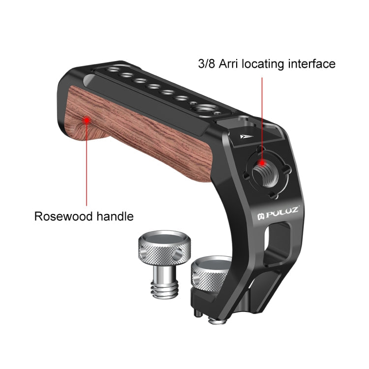 PULUZ Arri Metal Wood Wooden Top Handle with Cold Shoe Mount for Mirrorless Camera Cage Stabilizer, Metal Wooden Top Handle