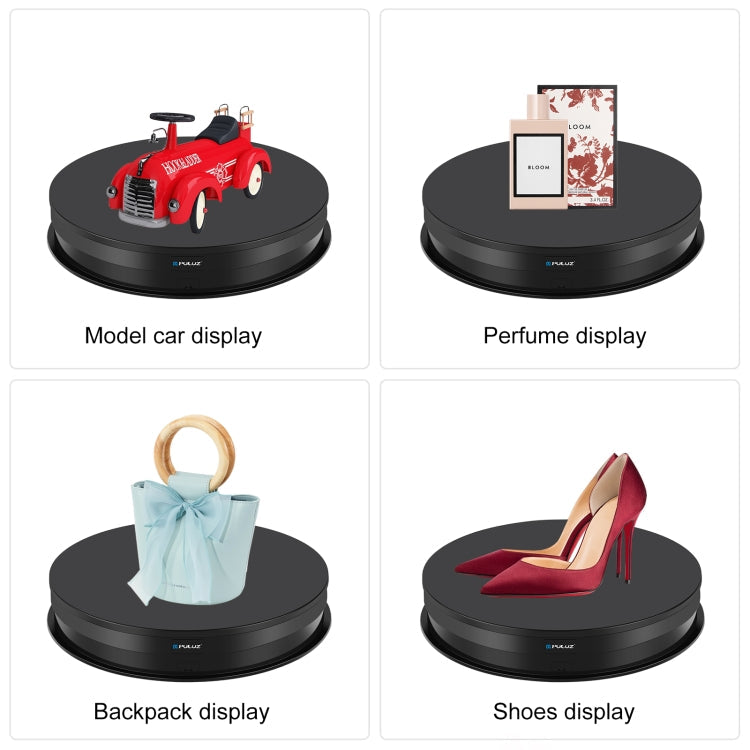 PULUZ 30cm Adjusting Speed Rotating Turntable Display Stand, Load 10-15kg, EU Plug, 30cm Load 10-15kg Black EU Plug, 30cm Load 10-15kg White EU Plug