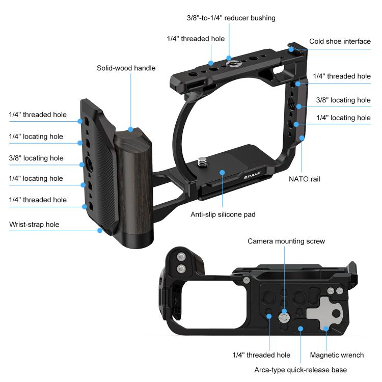 For Nikon ZR PULUZ Wood Handle Metal Camera Cage Expansion Frame, For Nikon ZR Cage