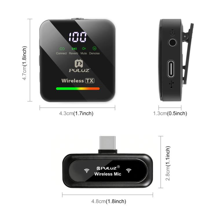 PULUZ 4 TX + 1 RX Wireless Lavalier Microphone, Type-C 4 TX + 1 RX