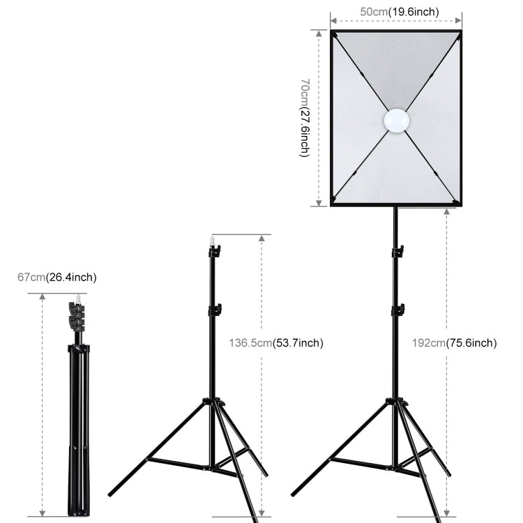 PULUZ 50x70cm Studio Softbox + 2m Tripod Mount + Single 220V E27 30W 5700K White Light LED Bulb Photography Kit, Single Bulb EU Plug, Single Bulb US Plug