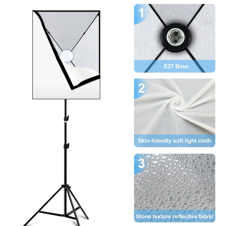 PULUZ 50x70cm Studio Softbox + 2m Tripod Mount + Single 220V E27 30W 5700K White Light LED Bulb Photography Kit, Single Bulb EU Plug, Single Bulb US Plug