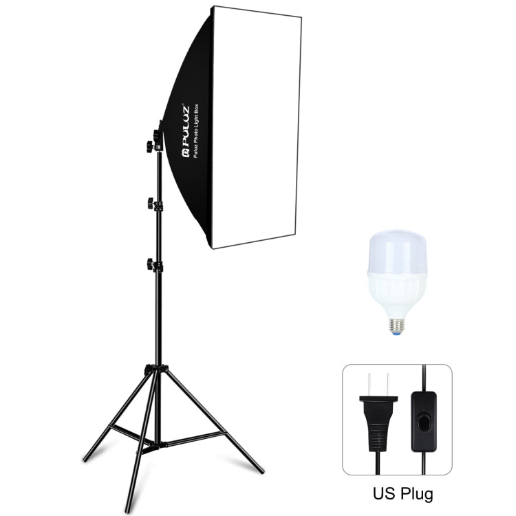 PULUZ 50x70cm Studio Softbox + 2m Tripod Mount + Single 220V E27 30W 5700K White Light LED Bulb Photography Kit, Single Bulb EU Plug, Single Bulb US Plug