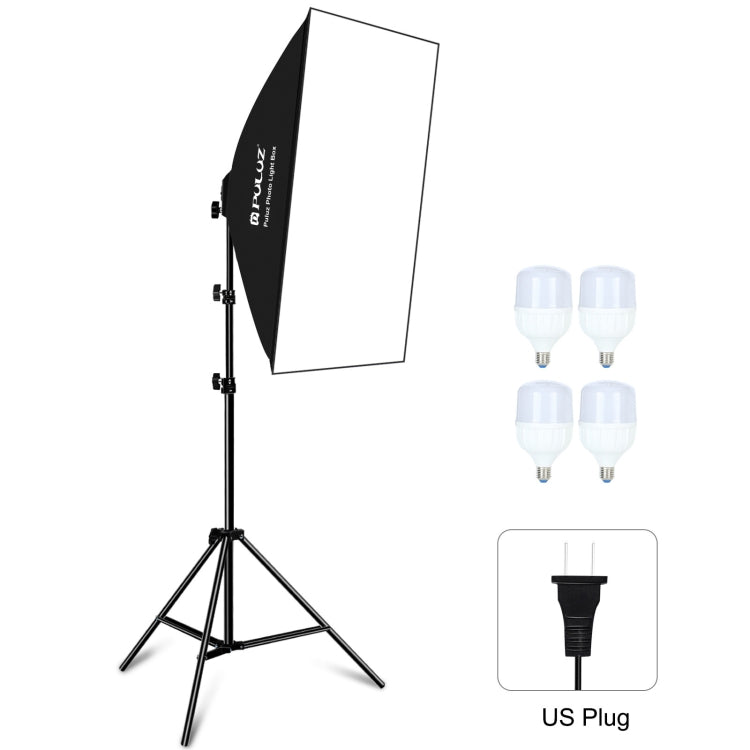 PULUZ 50x70cm Studio Softbox + 2m Tripod Mount + 4 x 220V E27 20W 5700K White Light LED Light Bulb Photography Lighting Kit, 4 x Bulb EU Plug, 4 x Bulb US Plug
