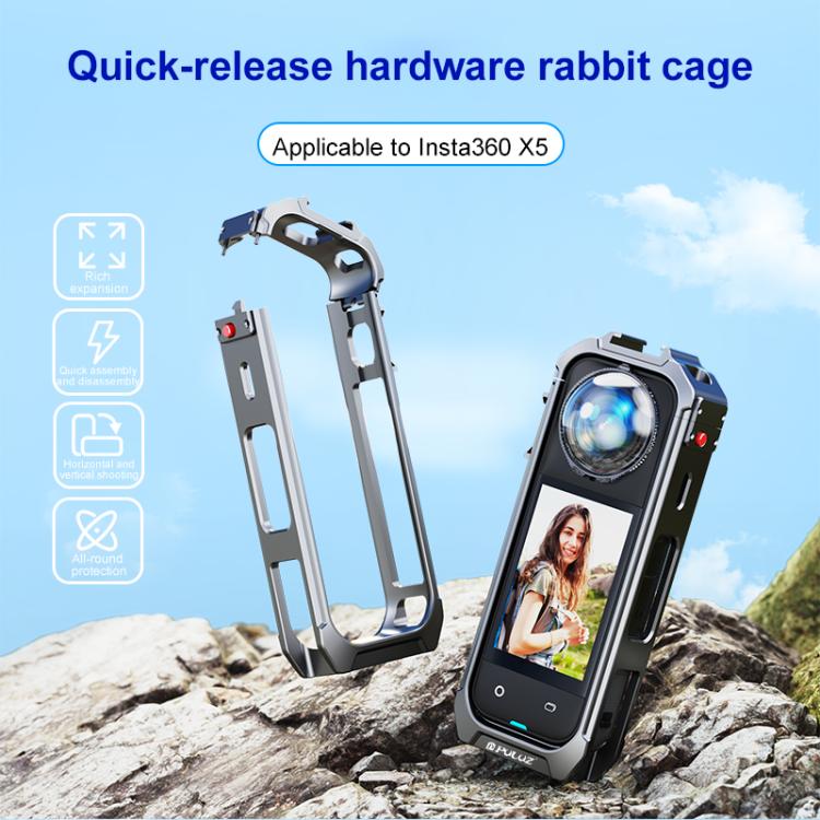 For Insta360 X4 PULUZ Aluminum Alloy Protective Cage Rig Expand Cold Shoe Housing Frame, For Insta360 X5