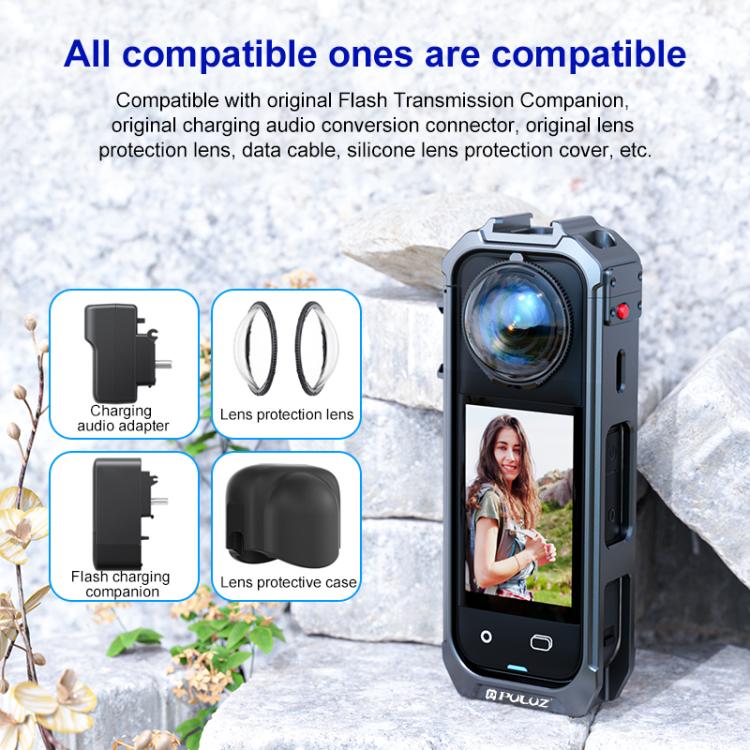 For Insta360 X4 PULUZ Aluminum Alloy Protective Cage Rig Expand Cold Shoe Housing Frame, For Insta360 X5