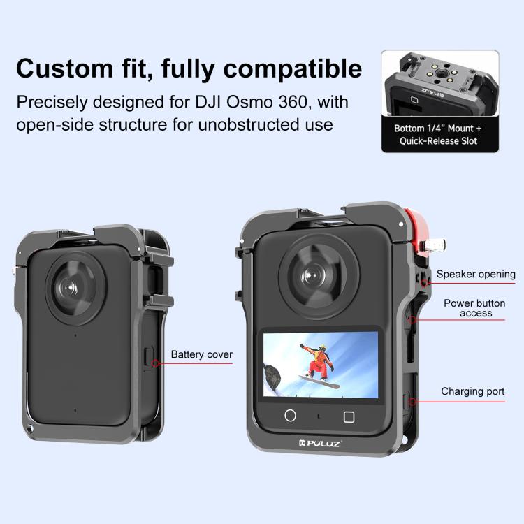 For DJI Osmo 360 PULUZ Aluminum Alloy Protective Cage Expansion Frame with Lens Cover, Protective Cage