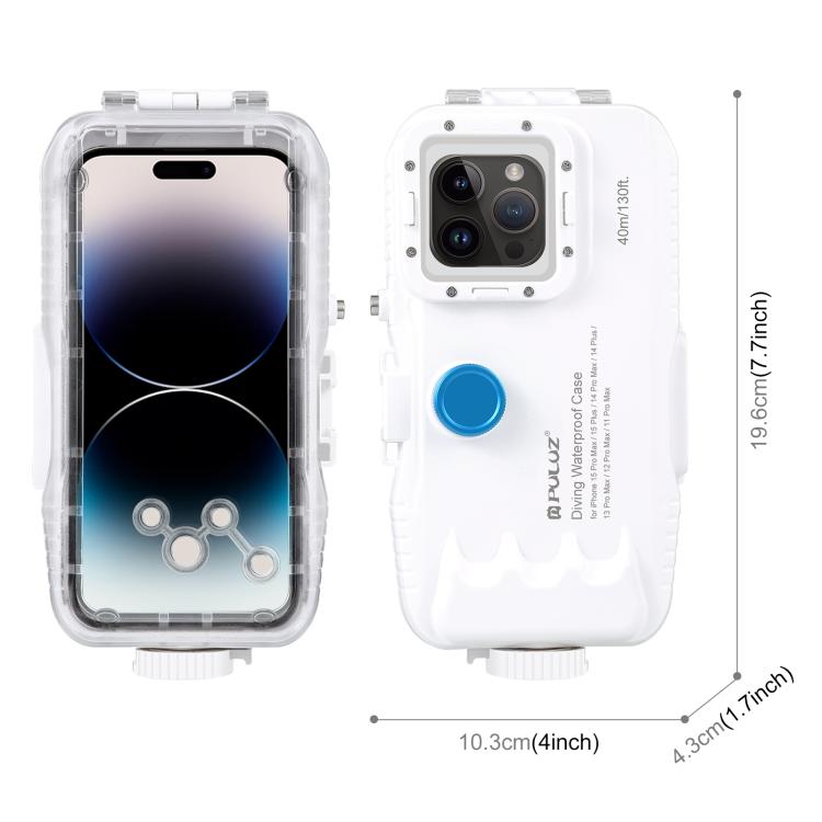 PULUZ 40m/130ft Waterproof Diving Case for 15 Pro Max / 15 Plus / iPhone 14 Plus / 14 Pro Max / 13 Pro Max / 12 Pro Max / 11 Pro Max, with One-way Valve Photo Video Taking Underwater Housing Cover, For iPhone 15 Pro Max / 15 Plus / 14 Plus             ...