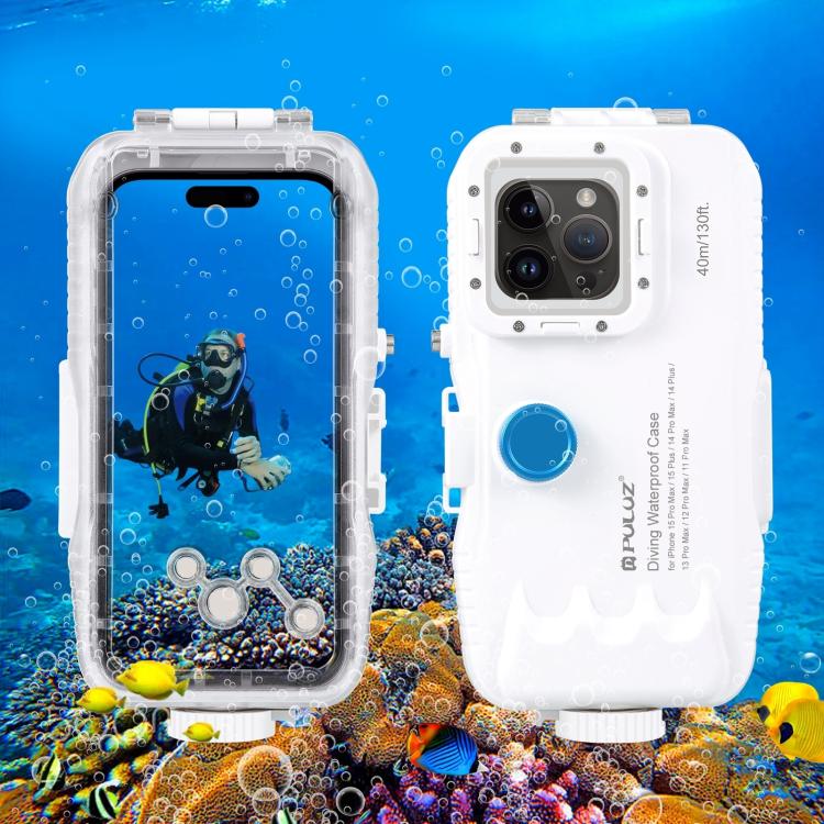 PULUZ 40m/130ft Waterproof Diving Case for 15 Pro Max / 15 Plus / iPhone 14 Plus / 14 Pro Max / 13 Pro Max / 12 Pro Max / 11 Pro Max, with One-way Valve Photo Video Taking Underwater Housing Cover, For iPhone 15 Pro Max / 15 Plus / 14 Plus             ...