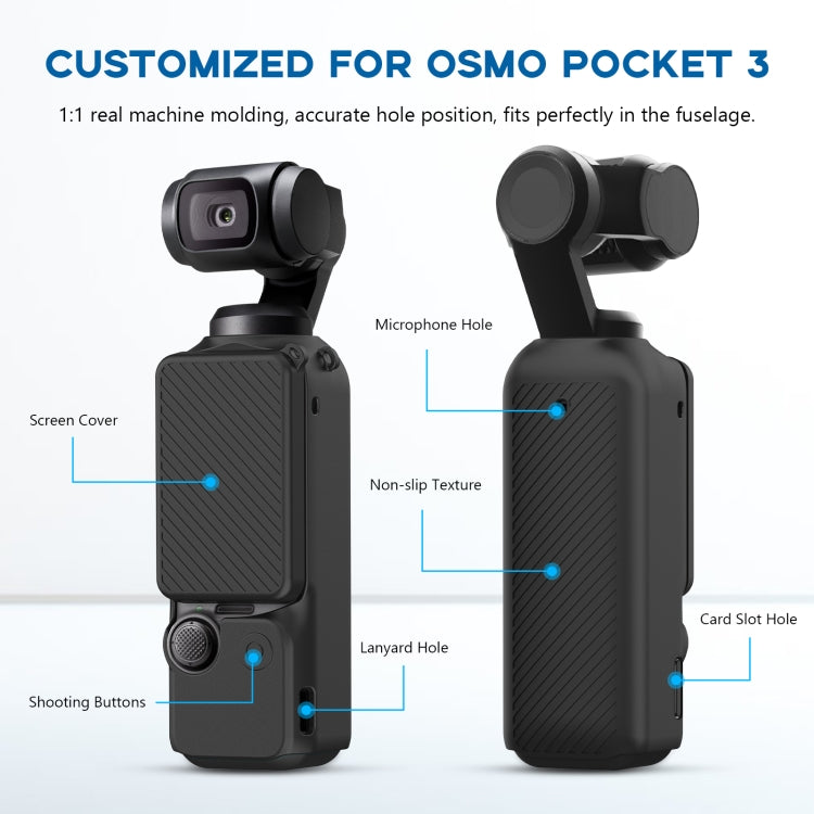 For DJI OSMO Pocket 3 PULUZ  2 in 1 Silicone Cover Case Set with Strap, Silicone Cover(Black), Silicone Cover(Blue)