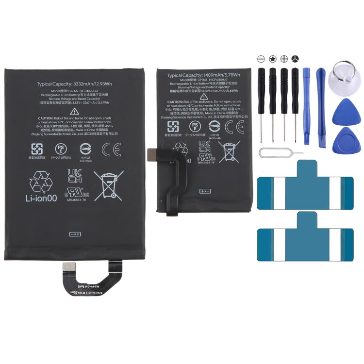 For Google Pixel Fold G9FPL GPDX1 1489mAh / GT6SS 3332mAh Li-Ion Battery (1 Pair), For Google Pixel Fold