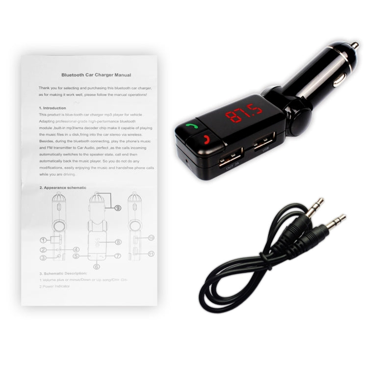 BC-06 Bluetooth Car Kit FM Transmitter Car MP3 Player with LED Display 2 USB Charger & Handsfree Function, BC06