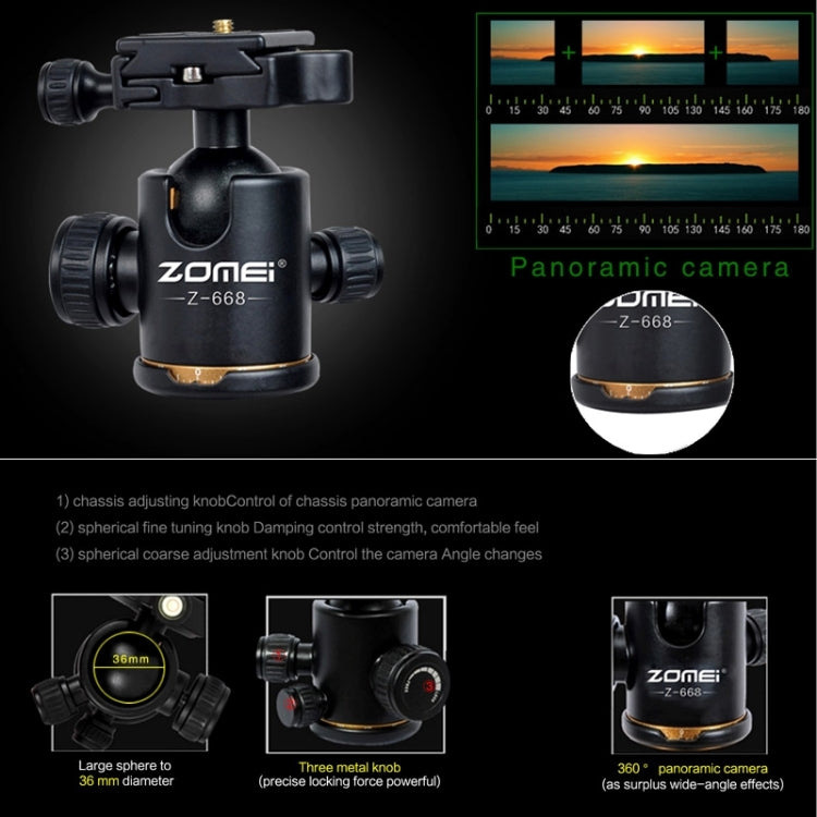 ZOMEI Z688 Portable Professional Travel Magnesium Alloy Material Tripod Monopod with Ball Head for Digital Camera, Z688
