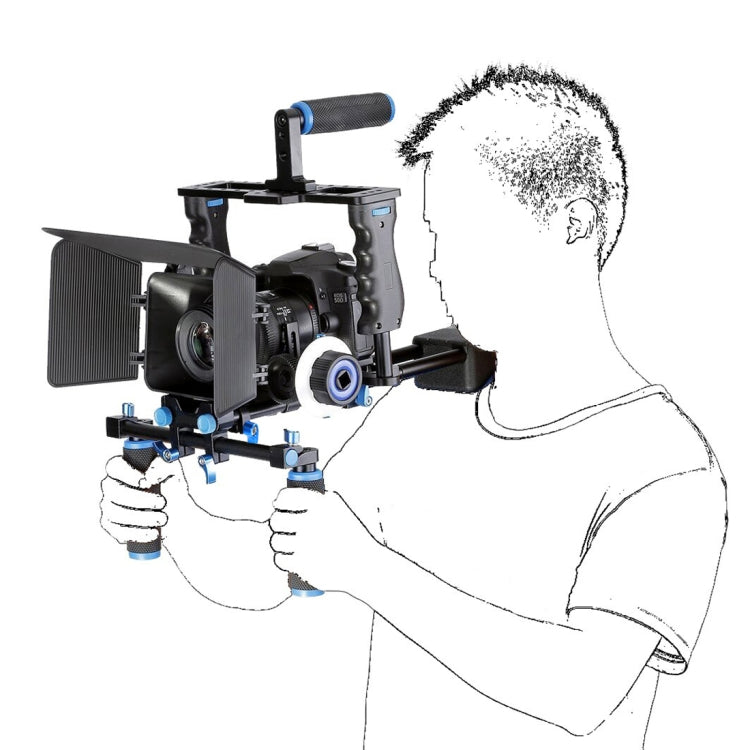 YELANGU YLG1103A-A Dual Handles Camera Shoulder Mount + Camera Cage Stabilizer Kit with Matte Box for DSLR Camera / Video Camera