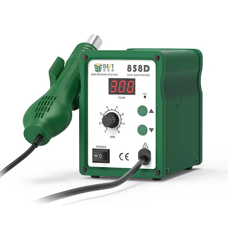 BEST BST-858D+ AC 220V 50Hz 650W LED Displayer Adjustable Temperature Unleaded Hot Air Gun with Helical Wind, BST-858D+  EU Plug, BST-858D+ US Plug