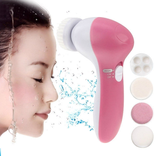 5 in 1 Beauty Care Brush Massager Scrubber Face Skin Care Electric Facial Cleanser, 5 in 1 AE-8782