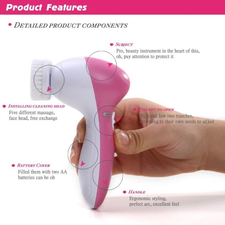 5 in 1 Beauty Care Brush Massager Scrubber Face Skin Care Electric Facial Cleanser, 5 in 1 AE-8782
