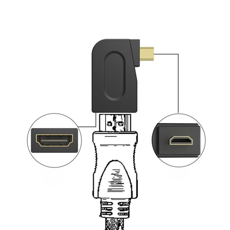 Gold Plated Micro HDMI Male to HDMI 19 Pin Female Adaptor with 90 Degree Angle, Micro HDMI to HDMI