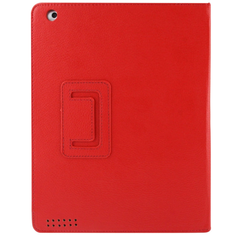 High Quality Litchi Texture Folding Leather with Sleep / Wake-up & Holder Function for iPad 2 / iPad 3 / iPad 4
