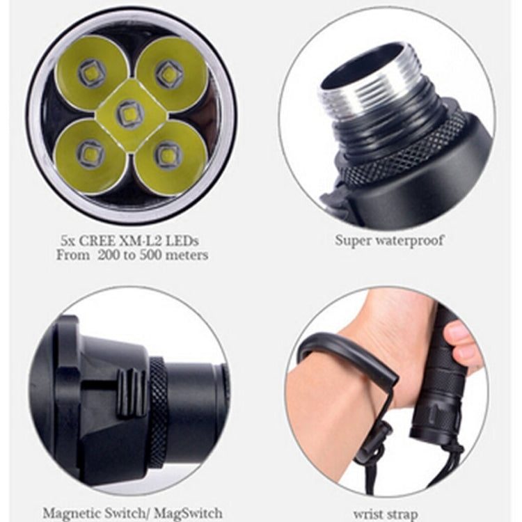 5 x LED White Light Diving Flashlight, 6800 LM, Diving Depth: 150m