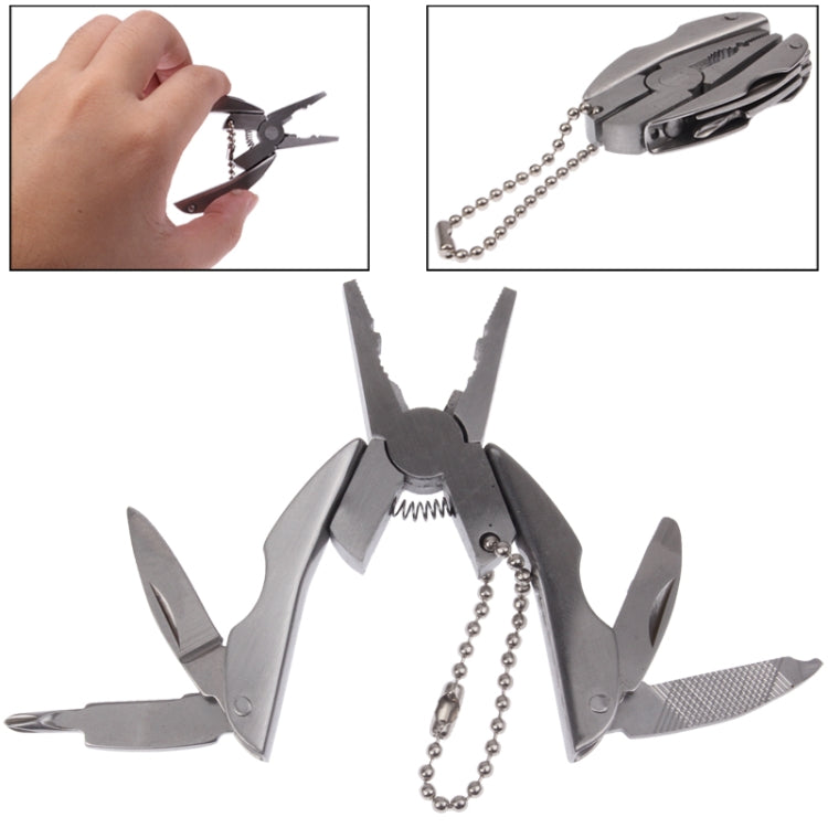 Mini Multi-functional Stainless Steel Pliers Tongs Cutter Knife Tool Kit Key Chain, 5 In 1