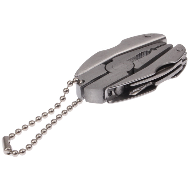 Mini Multi-functional Stainless Steel Pliers Tongs Cutter Knife Tool Kit Key Chain, 5 In 1