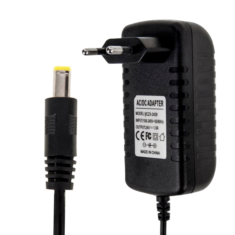 EU Plug AC 100-240V to DC 24V 1.5A Power Adapter, Tips: 5.5 x 2.1mm, Cable Length: about 1.2m, EU Plug DC 24V 1.5A