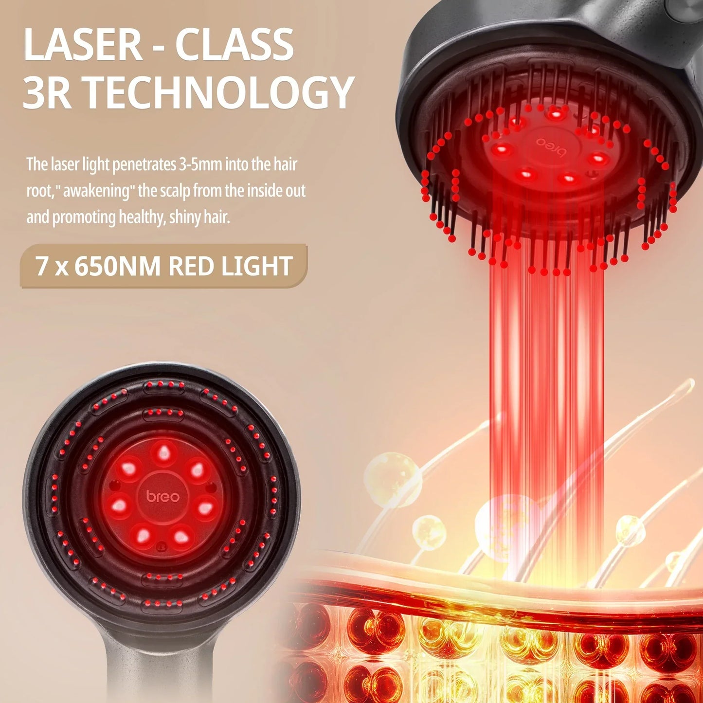 Breo LumiHeal Pro Hair Growth Massager - FDA-Cleared Low-Level Laser Therapy Scalp Massager with 72 Massage Bristles for Thinning Hair