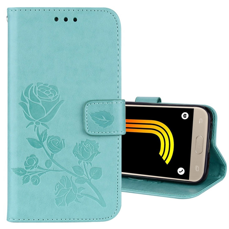 For Galaxy J3 (2017) / J330 (EU Version) Roses Pressed Flower Pattern Horizontal Flip Leather Case with Holder & Card Slots & Wallet, For Samsung Galaxy J3 (2017) / J330 (EU Version)