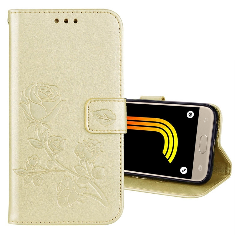 For Galaxy J3 (2017) / J330 (EU Version) Roses Pressed Flower Pattern Horizontal Flip Leather Case with Holder & Card Slots & Wallet, For Samsung Galaxy J3 (2017) / J330 (EU Version)