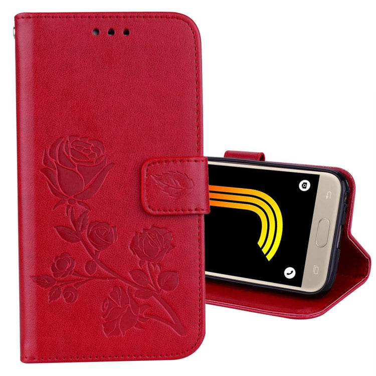 For Galaxy J3 (2017) / J330 (EU Version) Roses Pressed Flower Pattern Horizontal Flip Leather Case with Holder & Card Slots & Wallet, For Samsung Galaxy J3 (2017) / J330 (EU Version)