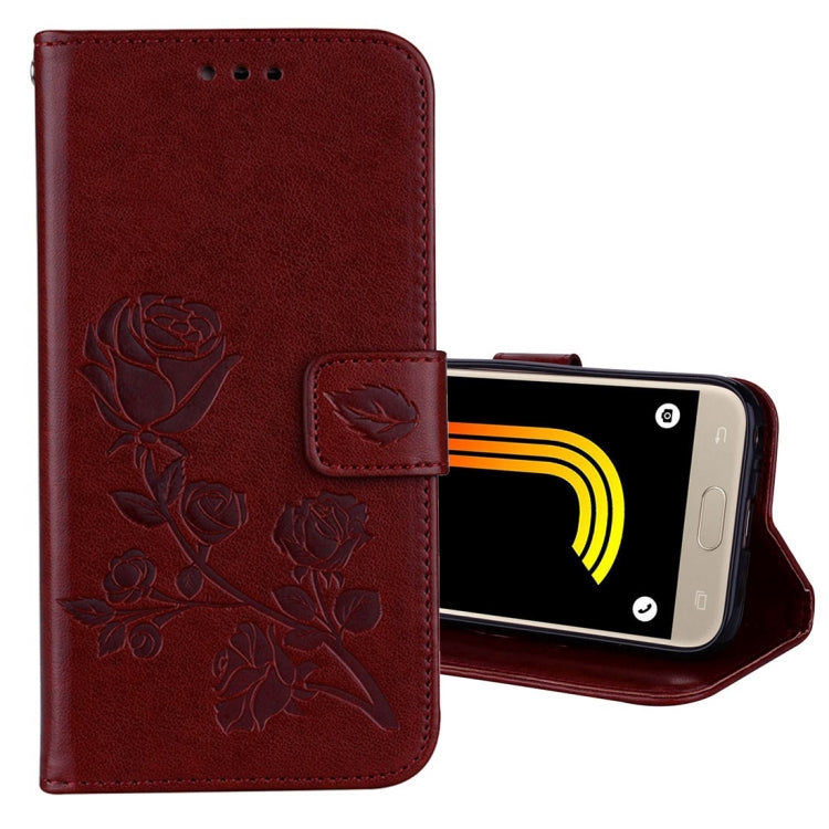 For Galaxy J3 (2017) / J330 (EU Version) Roses Pressed Flower Pattern Horizontal Flip Leather Case with Holder & Card Slots & Wallet, For Samsung Galaxy J3 (2017) / J330 (EU Version)