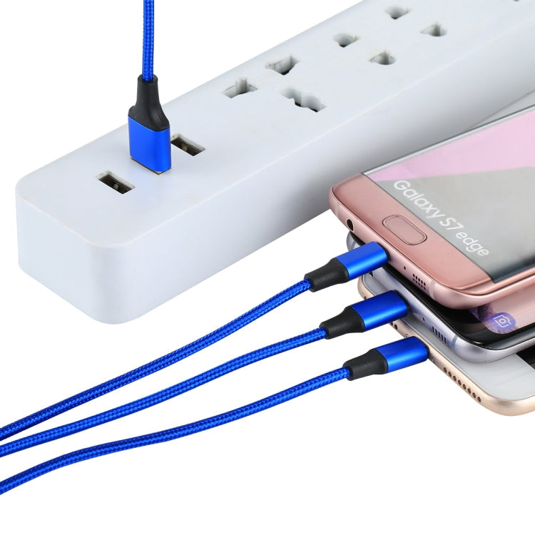 2A 1.2m 3 in 1 USB to 8 Pin & USB-C / Type-C & Micro USB Nylon Weave Charging Cable