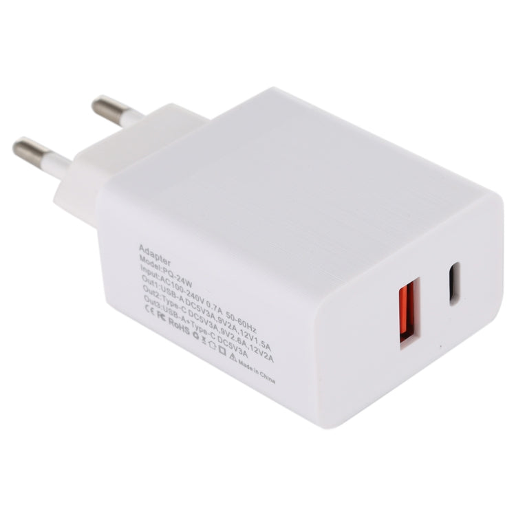 24W PD + QC3.0 Fast Charger Power Adapter Plug Adapter EU Plug, 24W EU Plug