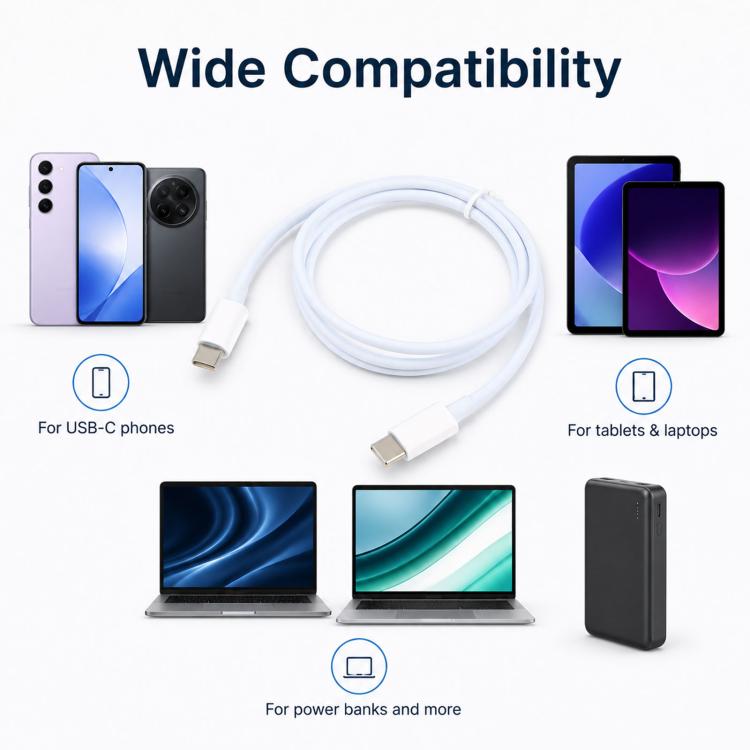 100W iPhone 16/15/17 Pro Max/iPad Type-C Male to Type-C Male Fast Charging Data Cable ,  also compatible with Xiaomi , Google , Honor and other devices, Length: 1m