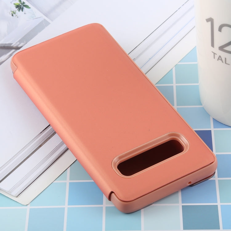 PU Electroplating Mirror Horizontal Flip Leather Case for Galaxy S10, with Holder, For Galaxy S10