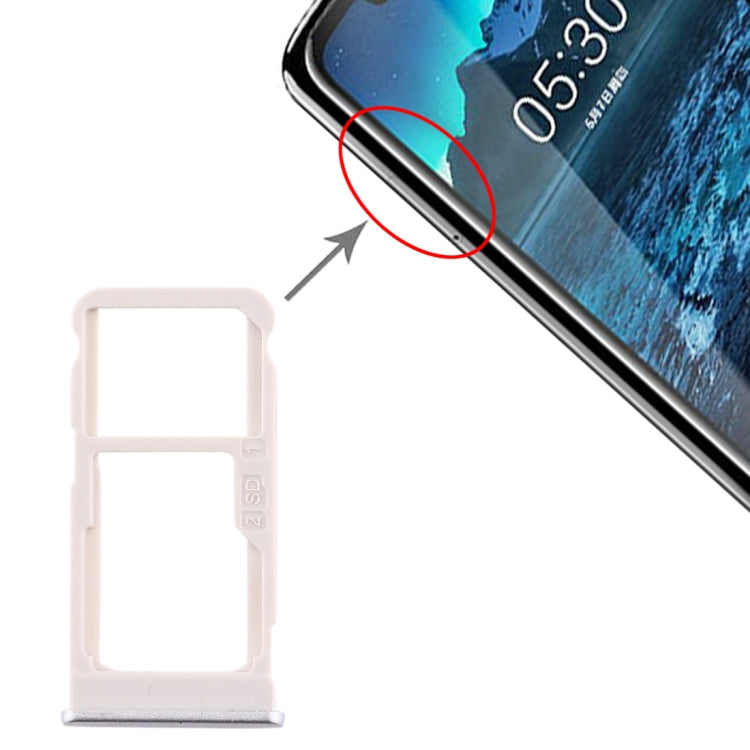 SIM Card Tray + SIM Card Tray / Micro SD Card Tray for Nokia 5.1 Plus / X5 TA-1102 TA-1105 TA-1108 TA-1109 TA-1112 TA-1120 TA-1199, For Nokia 5.1 Plus